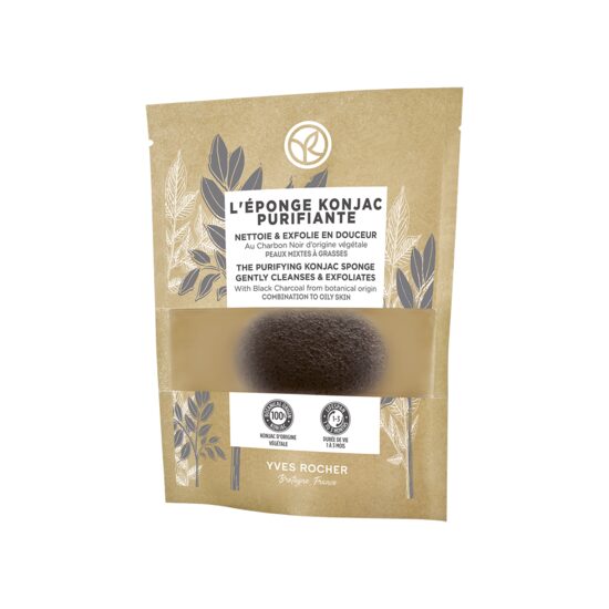 Спонж Коньяку для Умывания с Растительным Углем – для Комбинированной и Жирной Кожи